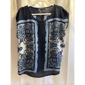 Ava‎ Christine Paisley Design Women's Top Blouse Navy Blue M Boho